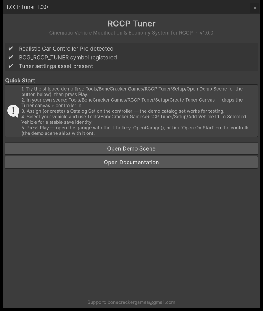 The Welcome Window - all three status rows ticked means the install is healthy