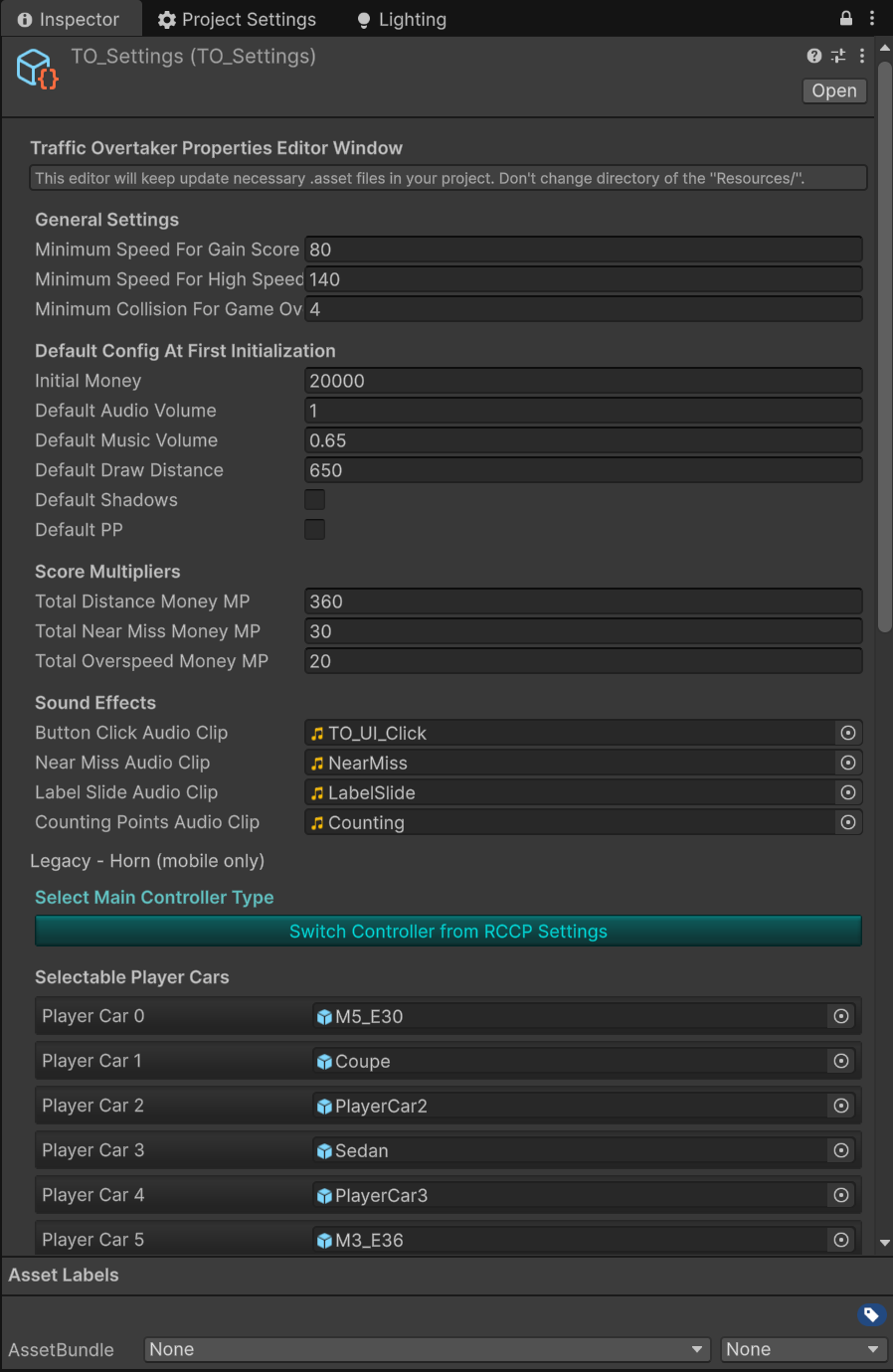 TO Settings custom inspector